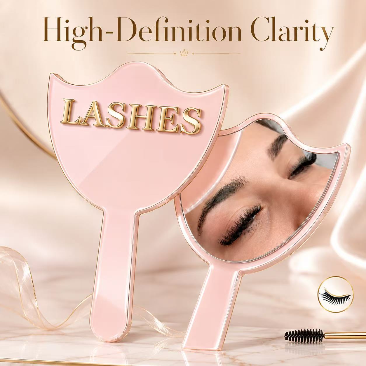Eyelash Extension Course - HD-Glas Wimpernverlängerungsspiegel mit Griff, Präzisions-Make-up-Spiegel für